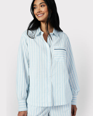 Poplin Stripe Long Sleeve Pyjama Shirt - Blue & White